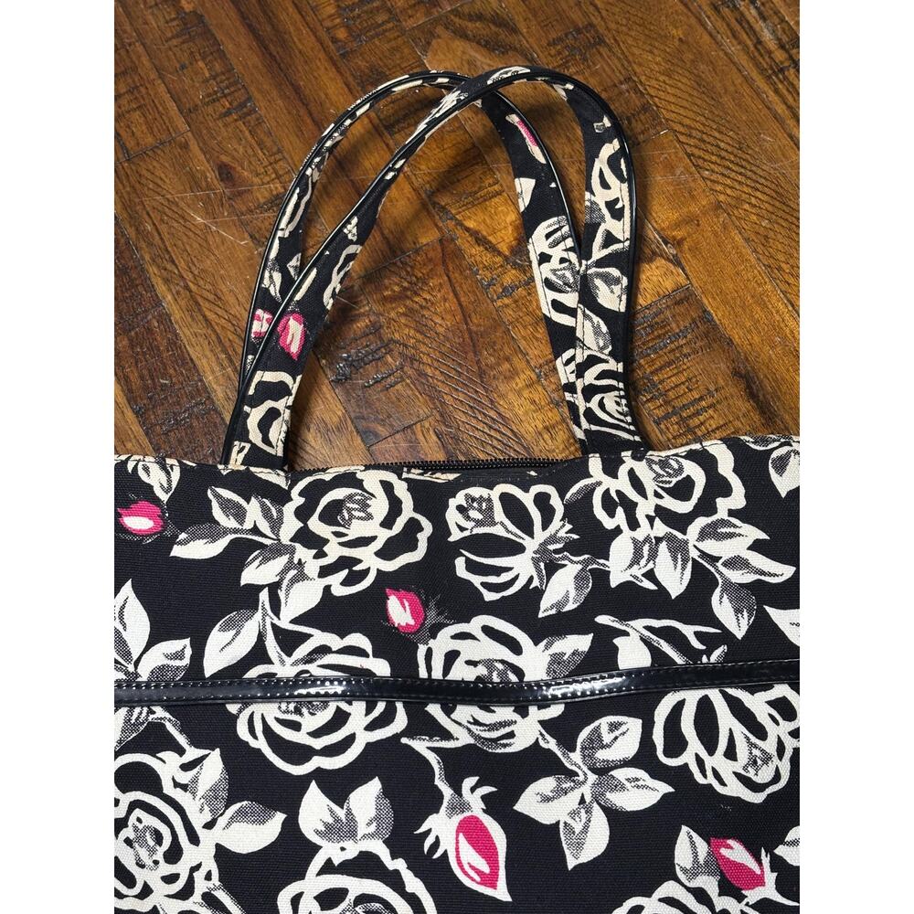 Vintage Lulu Guinness London Floral Handbag Tote Satchel Bag Black White - Picture 6 of 6